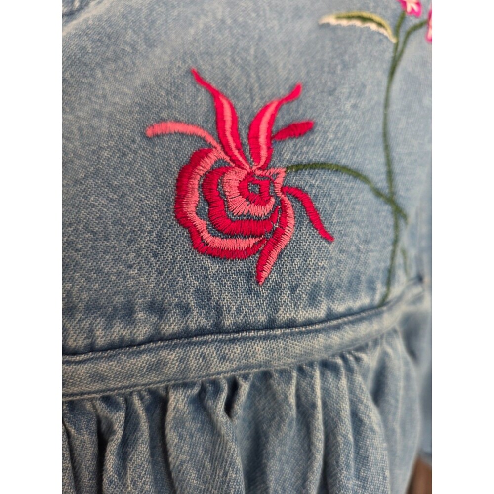 Vintage Gunit Fashions New York Embroidered Denim Dress L Cotton Butterflies - Picture 7 of 8